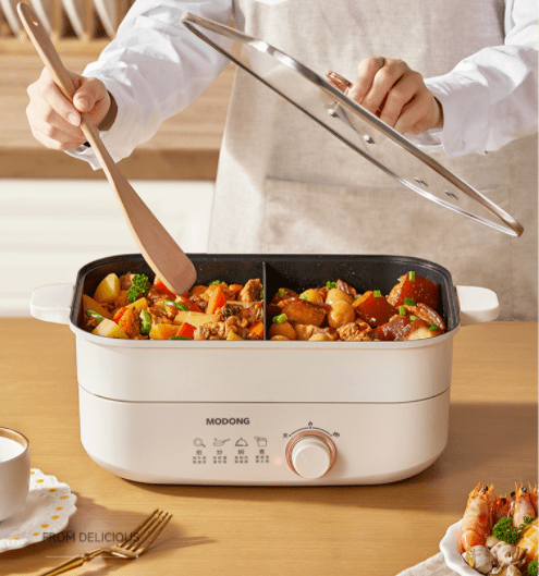 足！45L黄金容量旋钮控温涮炒煎炖焖蒸也能轻松搞定！开元棋牌自带鸳鸯锅的分体式电火锅清汤党和麻辣党都满(图9)